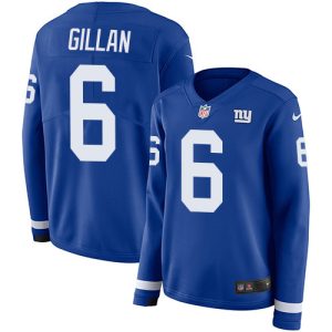 Giants #6 Jamie Gillan Royal Blue Team Color Women's Stitched NFL Limited Therma Long Sleeve Jersey