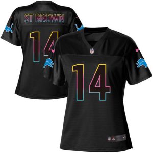lions #14 amon-ra st. brown black women's nfl fashion game wholesale jersey