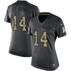 wholesale Lions #14 Amon-Ra St. Brown Black Women's Stitched NFL Limited 2016 Salute to Service Jersey