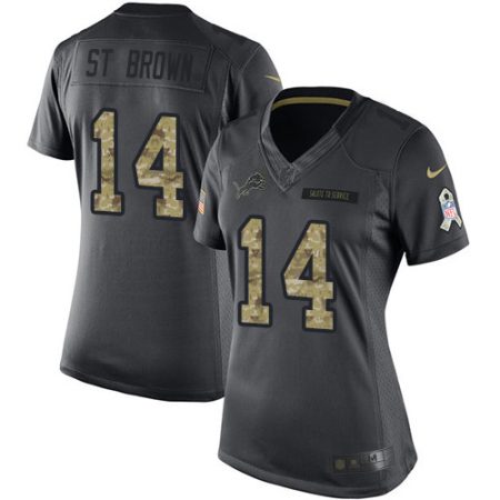 wholesale Lions #14 Amon-Ra St. Brown Black Women's Stitched NFL Limited 2016 Salute to Service Jersey