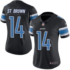 Lions #14 Amon-Ra St. Brown Black Women's Stitched NFL Limited Rush Jersey