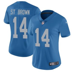 wholesale Lions #14 Amon-Ra St. Brown Blue Throwback Women's Stitched NFL Vapor Untouchable Limited Jersey
