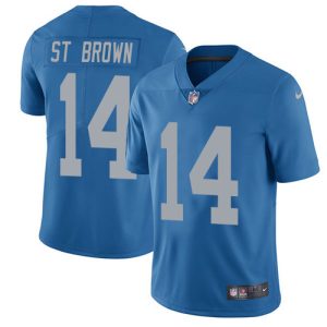 cheap Lions #14 Amon-Ra St. Brown Blue Throwback Youth Stitched NFL Vapor Untouchable Limited Jersey