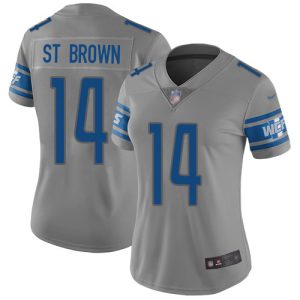 wholesale Lions #14 Amon-Ra St. Brown Gray Women's Stitched NFL Limited Inverted Legend Jersey