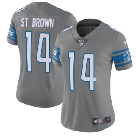 lions #14 amon-ra st. brown gray women's stitched nfl limited rush cheap jersey