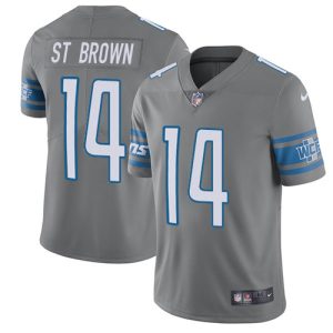 Lions #14 Amon-Ra St. Brown Gray Youth Stitched NFL Limited Rush Jersey