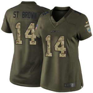 Lions #14 Amon-Ra St. Brown Green Women's Stitched NFL Limited 2015 Salute to Service Jersey