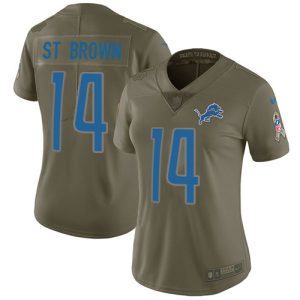 Lions #14 Amon-Ra St. Brown Olive Women's Stitched NFL Limited 2017 Salute To Service Jersey