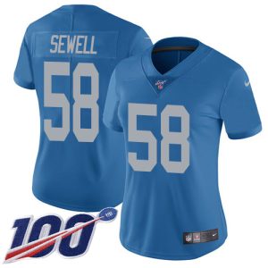 wholesale Lions #58 Penei Sewell Blue Throwback Women's Stitched NFL 100th Season Vapor Untouchable Limited Jersey