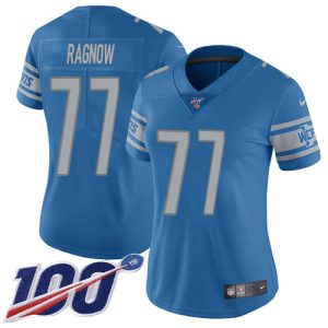 Lions #77 Frank Ragnow Blue Team Color Women's Stitched NFL 100th Season Vapor Untouchable Limited Jersey