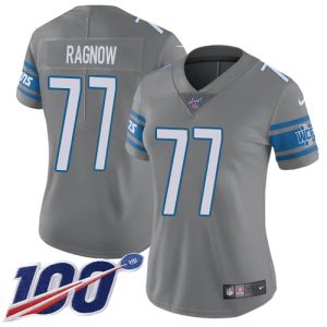 Lions #77 Frank Ragnow Gray Women's Stitched NFL Limited Rush 100th Season Jersey