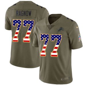 wholesale Lions #77 Frank Ragnow Olive/USA Flag Youth Stitched NFL Limited 2017 Salute To Service Jersey