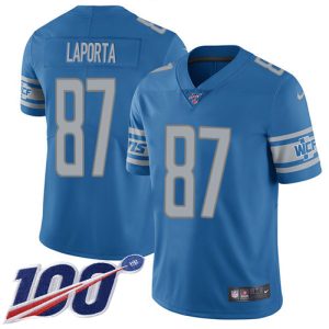 wholesale Lions #87 Sam LaPorta Blue Team Color Youth Stitched NFL 100th Season Vapor Untouchable Limited Jersey