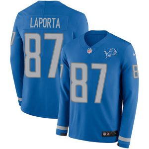 Lions #87 Sam LaPorta Blue Team Color Youth Stitched NFL Limited Therma Long Sleeve Jersey