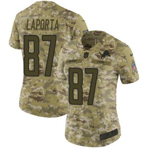 Lions #87 Sam LaPorta Camo Women's Stitched NFL Limited 2018 Salute To Service Jersey