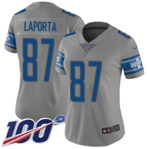 wholesale Lions #87 Sam LaPorta Gray Women's Stitched NFL Limited Inverted Legend 100th Season Jersey