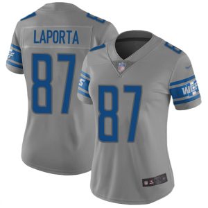 Lions #87 Sam LaPorta Gray Women's Stitched NFL Limited Inverted Legend Jersey