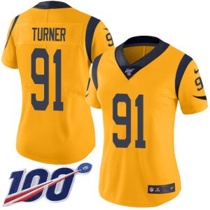 Rams #91 Kobie Turner Gold Women's Stitched NFL Limited Rush 100th Season Jersey