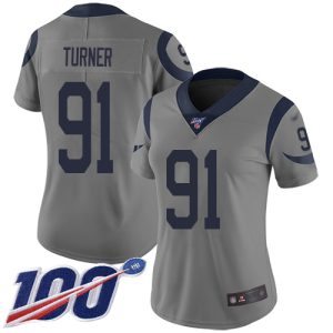 rams #91 kobie turner gray women's stitched nfl limited inverted legend 100th season wholesale jersey
