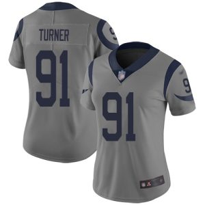 Rams #91 Kobie Turner Gray Women's Stitched NFL Limited Inverted Legend Jersey