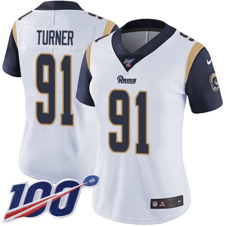 cheap Rams #91 Kobie Turner White Women's Stitched NFL 100th Season Vapor Untouchable Limited Jersey