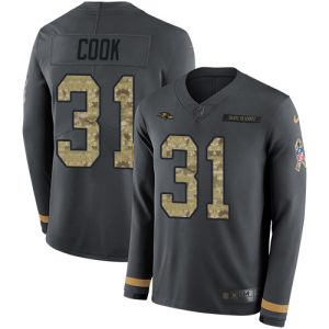 Ravens #31 Dalvin Cook Anthracite Salute to Service Youth Stitched NFL Limited Therma Long Sleeve Jersey