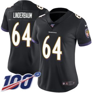 wholesale Ravens #64 Tyler Linderbaum Black Alternate Women's Stitched NFL 100th Season Vapor Untouchable Limited Jersey