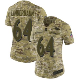 cheap Ravens #64 Tyler Linderbaum Camo Women's Stitched NFL Limited 2018 Salute To Service Jersey