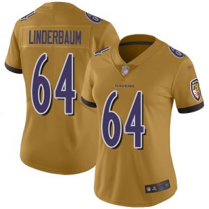 cheap Ravens #64 Tyler Linderbaum Gold Women's Stitched NFL Limited Inverted Legend Jersey