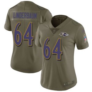 wholesale Ravens #64 Tyler Linderbaum Olive Women's Stitched NFL Limited 2017 Salute To Service Jersey