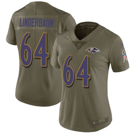wholesale Ravens #64 Tyler Linderbaum Olive Women's Stitched NFL Limited 2017 Salute To Service Jersey