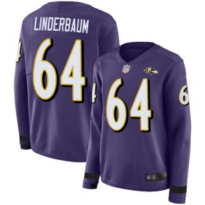 wholesale Ravens #64 Tyler Linderbaum Purple Team Color Women's Stitched NFL Limited Therma Long Sleeve Jersey