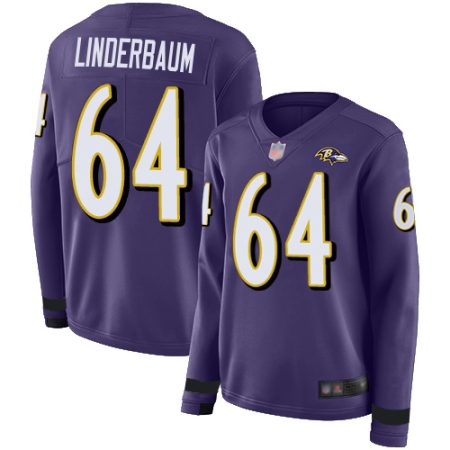 wholesale Ravens #64 Tyler Linderbaum Purple Team Color Women's Stitched NFL Limited Therma Long Sleeve Jersey