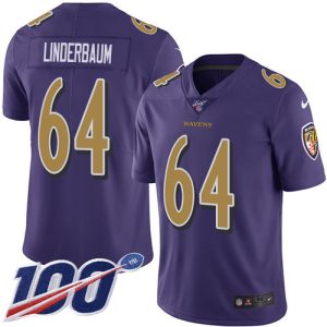 cheap Ravens #64 Tyler Linderbaum Purple Youth Stitched NFL Limited Rush 100th Season Jersey