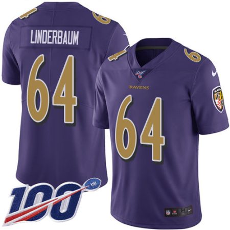 cheap Ravens #64 Tyler Linderbaum Purple Youth Stitched NFL Limited Rush 100th Season Jersey