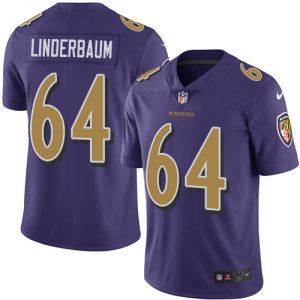 Ravens #64 Tyler Linderbaum Purple Youth Stitched NFL Limited Rush Jersey