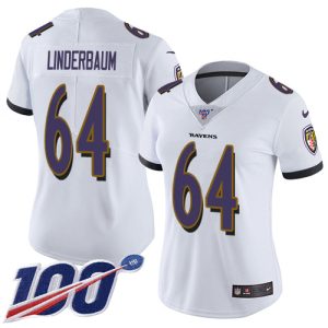 cheap Ravens #64 Tyler Linderbaum White Women's Stitched NFL 100th Season Vapor Untouchable Limited Jersey