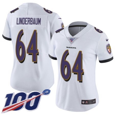 cheap Ravens #64 Tyler Linderbaum White Women's Stitched NFL 100th Season Vapor Untouchable Limited Jersey
