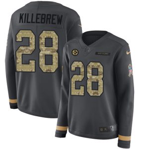 Steelers #28 Miles Killebrew Anthracite Salute to Service Women's Stitched NFL Limited Therma Long Sleeve Jersey