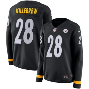 wholesale Steelers #28 Miles Killebrew Black Team Color Women's Stitched NFL Limited Therma Long Sleeve Jersey