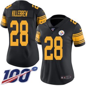 Steelers #28 Miles Killebrew Black Women's Stitched NFL Limited Rush 100th Season Jersey