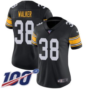 Steelers #38 Mykal Walker Black Alternate Women's Stitched NFL 100th Season Vapor Limited Jersey