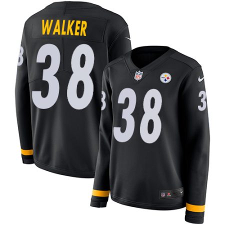 Steelers #38 Mykal Walker Black Team Color Women's Stitched NFL Limited Therma Long Sleeve Jersey