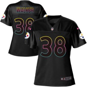 Steelers #38 Mykal Walker Black Women's NFL Fashion Game Jersey