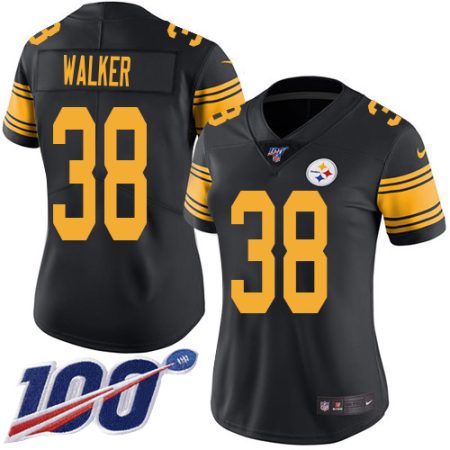 Steelers #38 Mykal Walker Black Women's Stitched NFL Limited Rush 100th Season Jersey