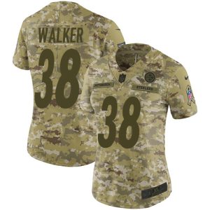 wholesale Steelers #38 Mykal Walker Camo Women's Stitched NFL Limited 2018 Salute To Service Jersey