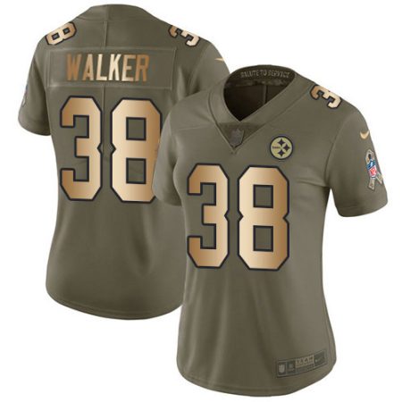 Steelers #38 Mykal Walker Olive/Gold Women's Stitched NFL Limited 2017 Salute To Service Jersey