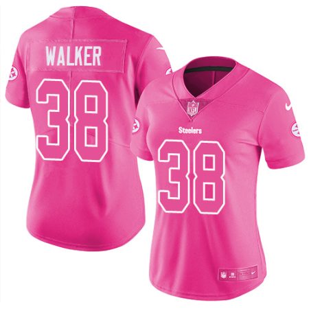 wholesale Steelers #38 Mykal Walker Pink Women's Stitched NFL Limited Rush Fashion Jersey