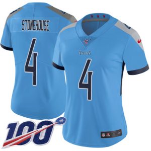 wholesale Titans #4 Ryan Stonehouse Light Blue Alternate Women's Stitched NFL 100th Season Vapor Limited Jersey