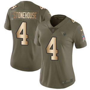 Titans #4 Ryan Stonehouse Olive/Gold Women's Stitched NFL Limited 2017 Salute to Service Jersey